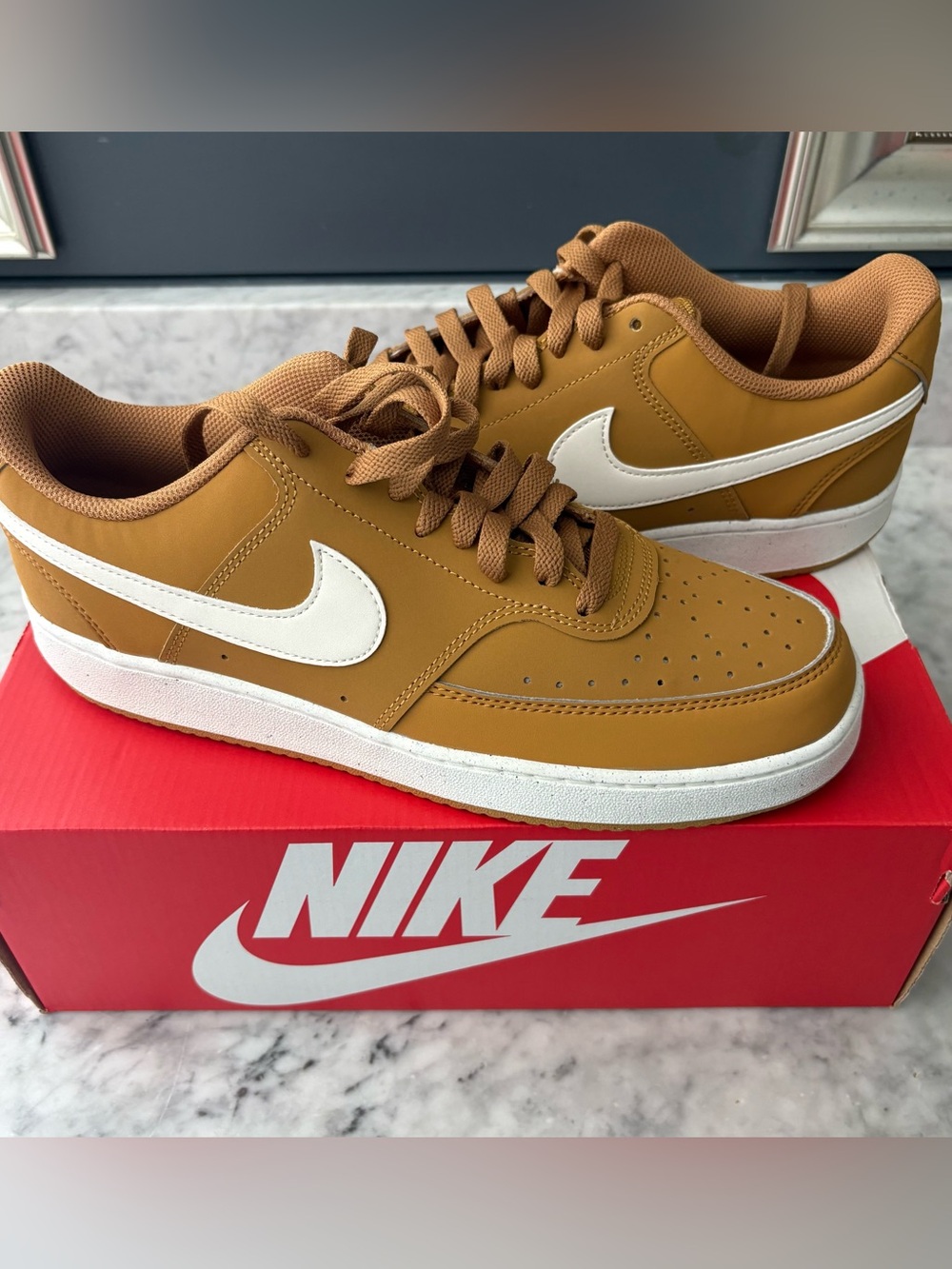 Nike Court Vision Low V2 NBK Sneakers Tan Wheat/Sail White Men Size 9.5